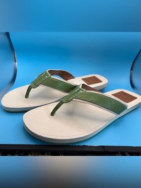 Men’s Coach White and Green Leather Flip Flop Sandals Size 12 NIB
